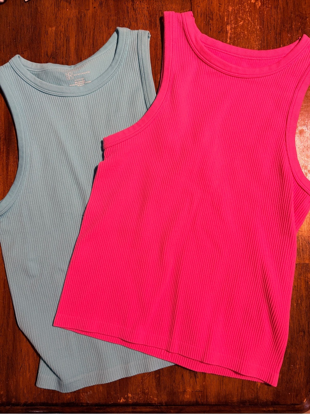 Set of 2 Ribbed Tank Top - Pink & Light Blue